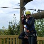 lady getting ready to zipline in door county